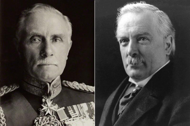 İşgal komutanı İngiliz General George Milne (solda), İngiliz Başbakanı David Lloyd George (sağda).jpg