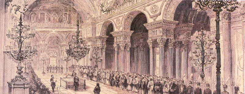 Meclisin açılış töreni, Dolmabahçe Sarayı, 1876  Wikipedia.jpg