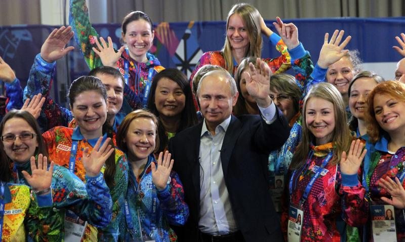 Russian President Vladimir Putin attends a meeting with Sochi Winter Olympics 2014 volunteers in Sochi, Russia, January,17,2014. Putin has arrived to Sochi to inspect Winter Olympics objects. (Photo by.jpg