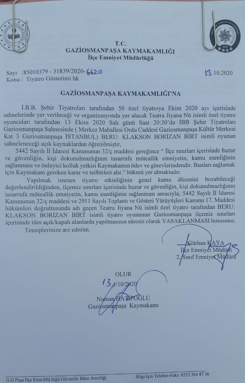 Gaziosmanpaşa Emniyet Müdürü Gürkan Kaya'nın imzasını taşıyan dilekçe