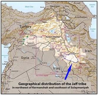 Caf aşireti mensubu kabilelerin İran ve Irak'taki dağılımını gösteren harita.jpg