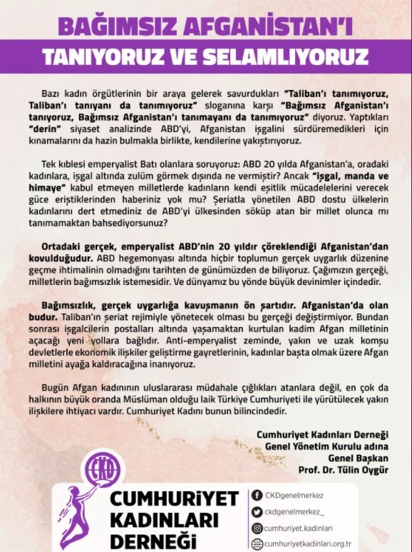 Cumhuriyet Kadınları Derneği açıklaması