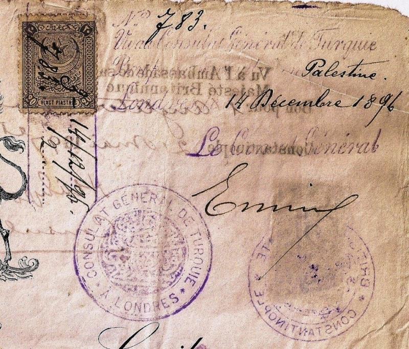 Filistin için düzenlenmiş Osmanlı Vizeli 1896 İngiliz Passportu.jpg