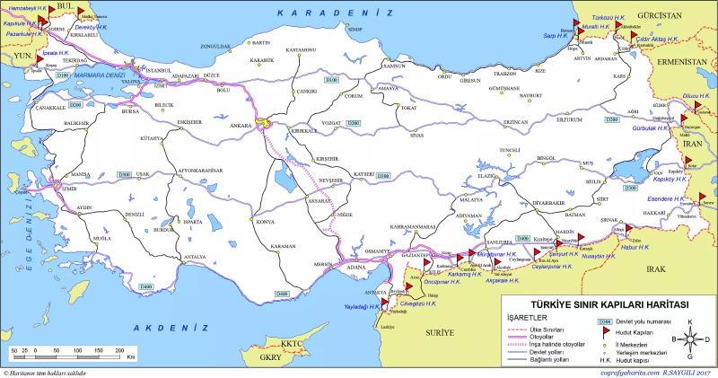 Türkiye sınır kapıları haritası