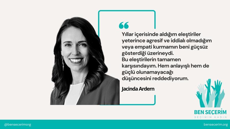 Jacinda Ardern, hem anlayışlı hem güçlü olunmaya işaret ediyor. Kaynak, Özlem Kaygusuz-Twitter .jpg