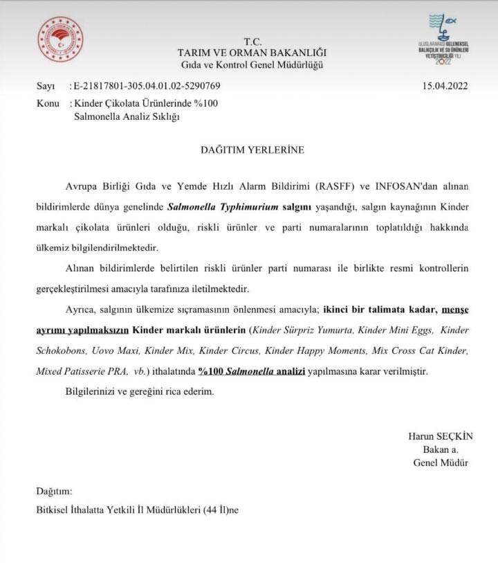 Bakanlık Kinder çikolata ürünleri ithalatına analiz zorunluluğu getirdi