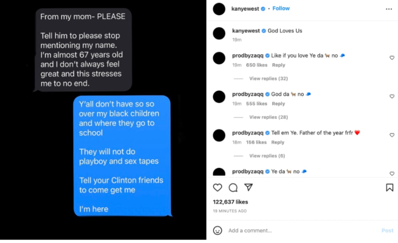 Kim Kardashian, art arda paylaşımlar Kanye West'e annesinin mesajını iletti (Instagram / @kanyewest)