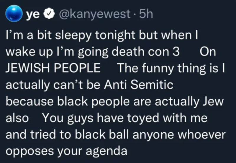 Kanye West'in Yahudi düşmanı paylaşımı silindi (Twitter / @kanyewest)
