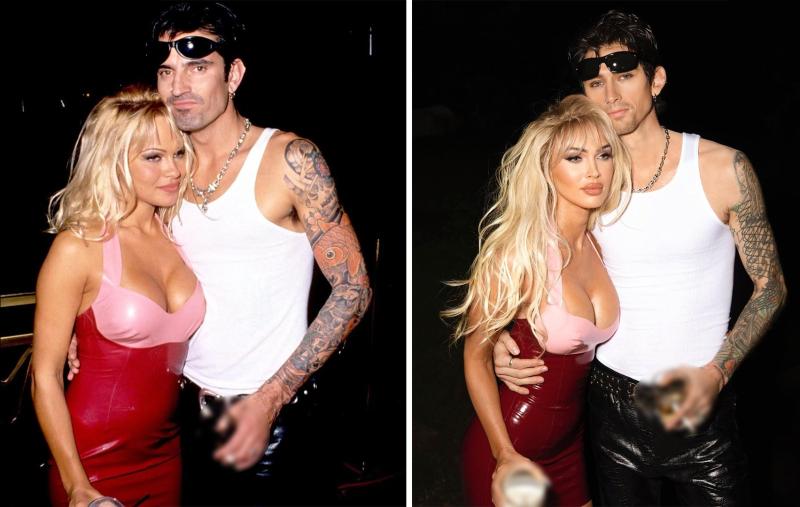 Pamela Anderson ve Tommy Lee (solda) 1995'te Las Vegas'taki Hard Rock Hotel & Casino'nun büyük açılışına katılmıştı (Instagram / Machine Gun Kelly)