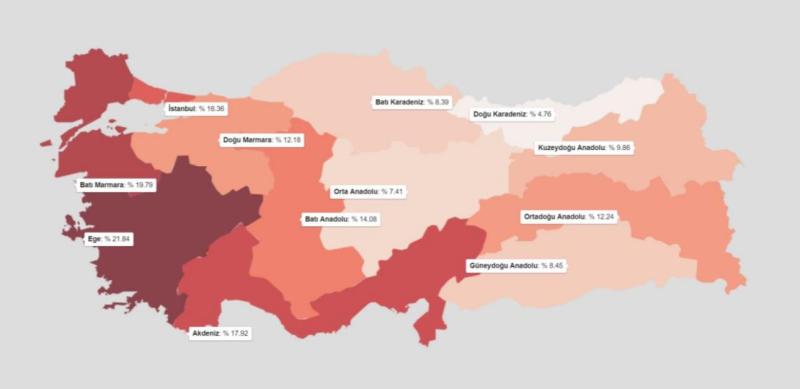 Harita 3. Coğrafi bölgelere göre dindar olmayanların dağılımı.JPG