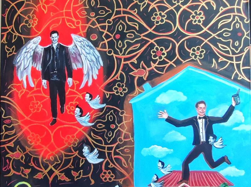 Resim Laia Moqadam&Mohammad Alavi, Day and Lucifer 70 cm 100 cm, Painting, Oil On Canvas, 2023.jpeg