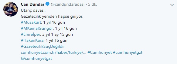 cumhuriyet gazetesi davası can dündar tweet